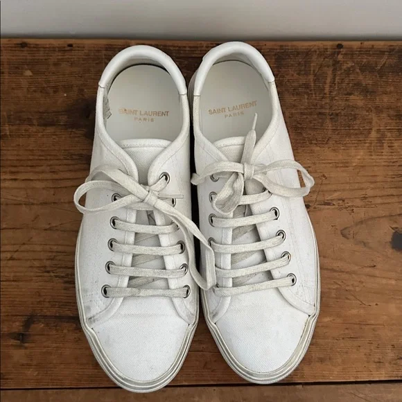 Saint Laurent Malibu Canvas Sneaker - White Distressed Logo 37.5 or 7/7.5 - Picture 9 of 14